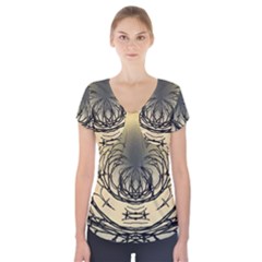 Atmospheric Black Branches Abstract Short Sleeve Front Detail Top