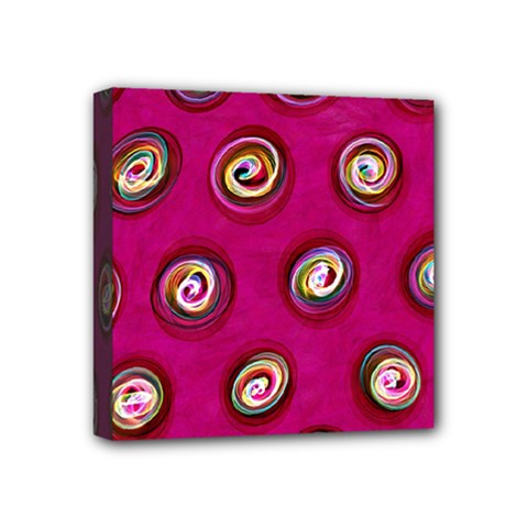 Digitally Painted Abstract Polka Dot Swirls On A Pink Background Mini Canvas 4  X 4 