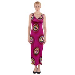 Digitally Painted Abstract Polka Dot Swirls On A Pink Background Fitted Maxi Dress by Nexatart