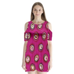 Digitally Painted Abstract Polka Dot Swirls On A Pink Background Shoulder Cutout Velvet  One Piece by Nexatart