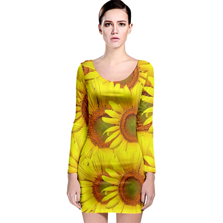 Sunflowers Background Wallpaper Pattern Long Sleeve Bodycon Dress