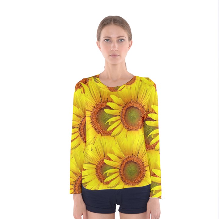 Sunflowers Background Wallpaper Pattern Women s Long Sleeve Tee