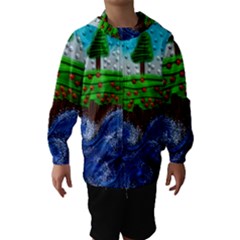 Beaded Landscape Textured Abstract Landscape With Sea Waves In The Foreground And Trees In The Background Hooded Wind Breaker (kids) by Nexatart