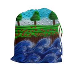 Beaded Landscape Textured Abstract Landscape With Sea Waves In The Foreground And Trees In The Background Drawstring Pouches (xxl) by Nexatart