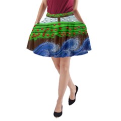 Beaded Landscape Textured Abstract Landscape With Sea Waves In The Foreground And Trees In The Background A-line Pocket Skirt by Nexatart