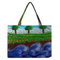 Beaded Landscape Textured Abstract Landscape With Sea Waves In The Foreground And Trees In The Background Medium Zipper Tote Bag by Nexatart