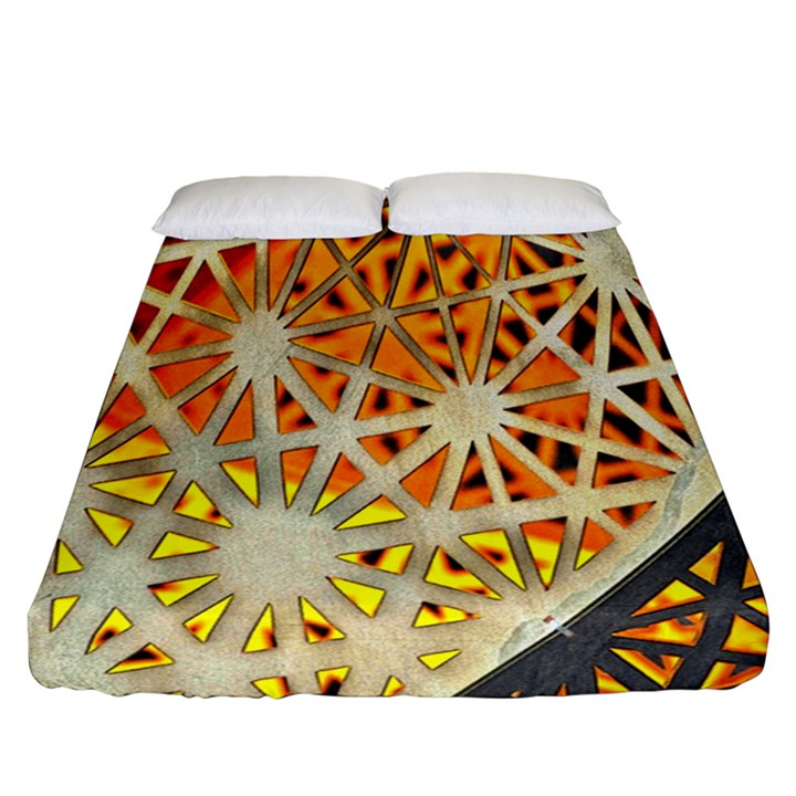 Abstract Starburst Background Wallpaper Of Metal Starburst Decoration With Orange And Yellow Back Fitted Sheet (Queen Size)