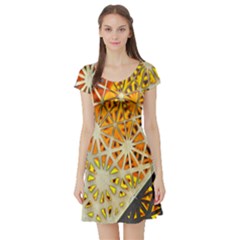 Abstract Starburst Background Wallpaper Of Metal Starburst Decoration With Orange And Yellow Back Short Sleeve Skater Dress by Nexatart