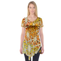 Abstract Starburst Background Wallpaper Of Metal Starburst Decoration With Orange And Yellow Back Short Sleeve Tunic  by Nexatart