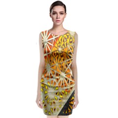 Abstract Starburst Background Wallpaper Of Metal Starburst Decoration With Orange And Yellow Back Classic Sleeveless Midi Dress by Nexatart