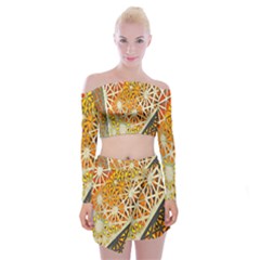 Abstract Starburst Background Wallpaper Of Metal Starburst Decoration With Orange And Yellow Back Off Shoulder Top With Skirt Set by Nexatart