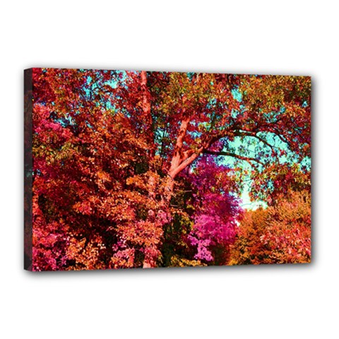 Abstract Fall Trees Saturated With Orange Pink And Turquoise Canvas 18  X 12  by Nexatart