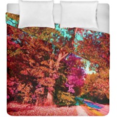 Abstract Fall Trees Saturated With Orange Pink And Turquoise Duvet Cover Double Side (king Size) by Nexatart