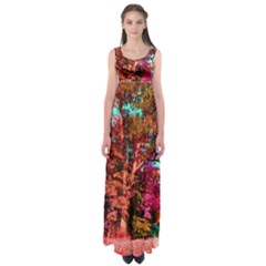 Abstract Fall Trees Saturated With Orange Pink And Turquoise Empire Waist Maxi Dress by Nexatart