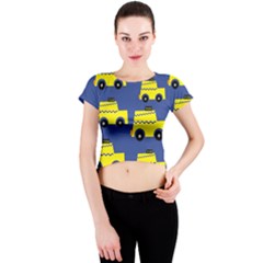 A Fun Cartoon Taxi Cab Tiling Pattern Crew Neck Crop Top by Nexatart