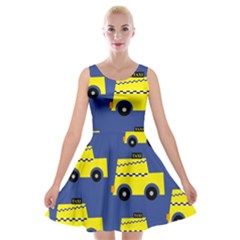 A Fun Cartoon Taxi Cab Tiling Pattern Velvet Skater Dress by Nexatart