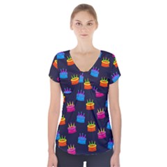 A Tilable Birthday Cake Party Background Short Sleeve Front Detail Top by Nexatart