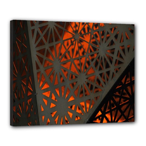 Abstract Lighted Wallpaper Of A Metal Starburst Grid With Orange Back Lighting Canvas 20  X 16  by Nexatart