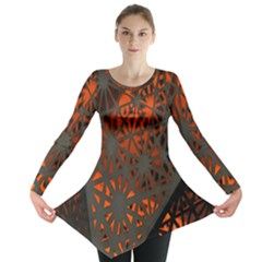 Abstract Lighted Wallpaper Of A Metal Starburst Grid With Orange Back Lighting Long Sleeve Tunic  by Nexatart