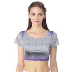 Purple Square Frame With Mosaic Pattern Short Sleeve Crop Top (tight Fit) by Nexatart