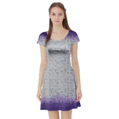 Purple Square Frame With Mosaic Pattern Short Sleeve Skater Dress by Nexatart