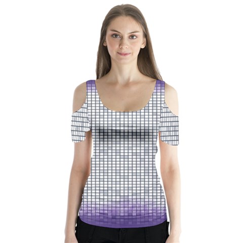 Purple Square Frame With Mosaic Pattern Butterfly Sleeve Cutout Tee  by Nexatart