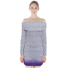 Purple Square Frame With Mosaic Pattern Long Sleeve Off Shoulder Dress by Nexatart