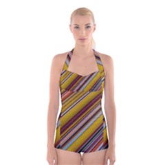 Colourful Lines Boyleg Halter Swimsuit 