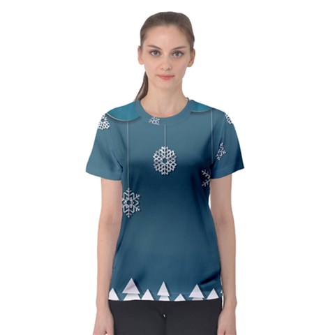 Blue Snowflakes Christmas Trees Women s Sport Mesh Tee by Mariart