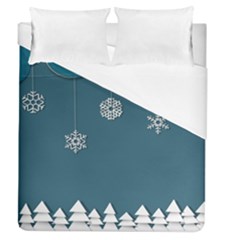 Blue Snowflakes Christmas Trees Duvet Cover (queen Size)