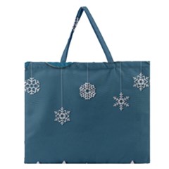 Blue Snowflakes Christmas Trees Zipper Large Tote Bag by Mariart