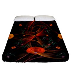 Fractal Wallpaper With Dancing Planets On Black Background Fitted Sheet (california King Size)