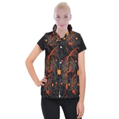 Fractal Wallpaper With Dancing Planets On Black Background Women s Button Up Puffer Vest by Nexatart