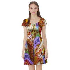 3 Carousel Ride Horses Short Sleeve Skater Dress by Nexatart