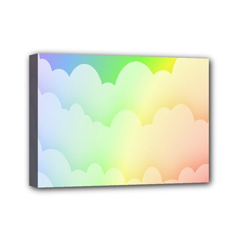 Cloud Blue Sky Rainbow Pink Yellow Green Red White Wave Mini Canvas 7  X 5 