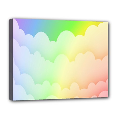 Cloud Blue Sky Rainbow Pink Yellow Green Red White Wave Canvas 14  X 11  by Mariart