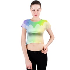 Cloud Blue Sky Rainbow Pink Yellow Green Red White Wave Crew Neck Crop Top