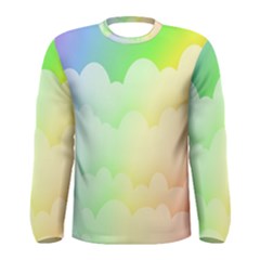 Cloud Blue Sky Rainbow Pink Yellow Green Red White Wave Men s Long Sleeve Tee by Mariart