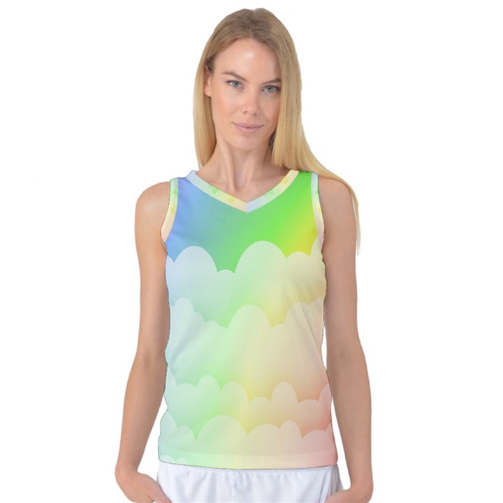 Cloud Blue Sky Rainbow Pink Yellow Green Red White Wave Women s Basketball Tank Top