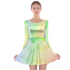Cloud Blue Sky Rainbow Pink Yellow Green Red White Wave Long Sleeve Skater Dress