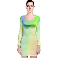 Cloud Blue Sky Rainbow Pink Yellow Green Red White Wave Long Sleeve Velvet Bodycon Dress by Mariart