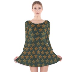 Stars Pattern Background Long Sleeve Velvet Skater Dress