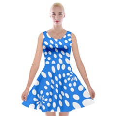 Circles Polka Dot Blue White Velvet Skater Dress