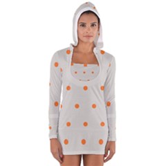 Diamond Polka Dot Grey Orange Circle Spot Women s Long Sleeve Hooded T-shirt by Mariart