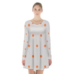 Diamond Polka Dot Grey Orange Circle Spot Long Sleeve Velvet V-neck Dress by Mariart