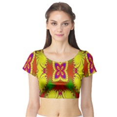 Digital Color Ornament Short Sleeve Crop Top (tight Fit)