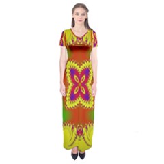 Digital Color Ornament Short Sleeve Maxi Dress