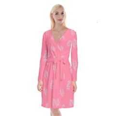Branch Berries Seamless Red Grey Pink Long Sleeve Velvet Front Wrap Dress