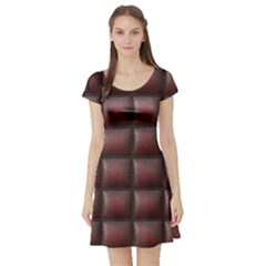 Red Cell Leather Retro Car Seat Textures Short Sleeve Skater Dress by Nexatart