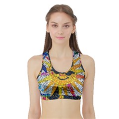 Sun From Mosaic Background Sports Bra With Border by Nexatart